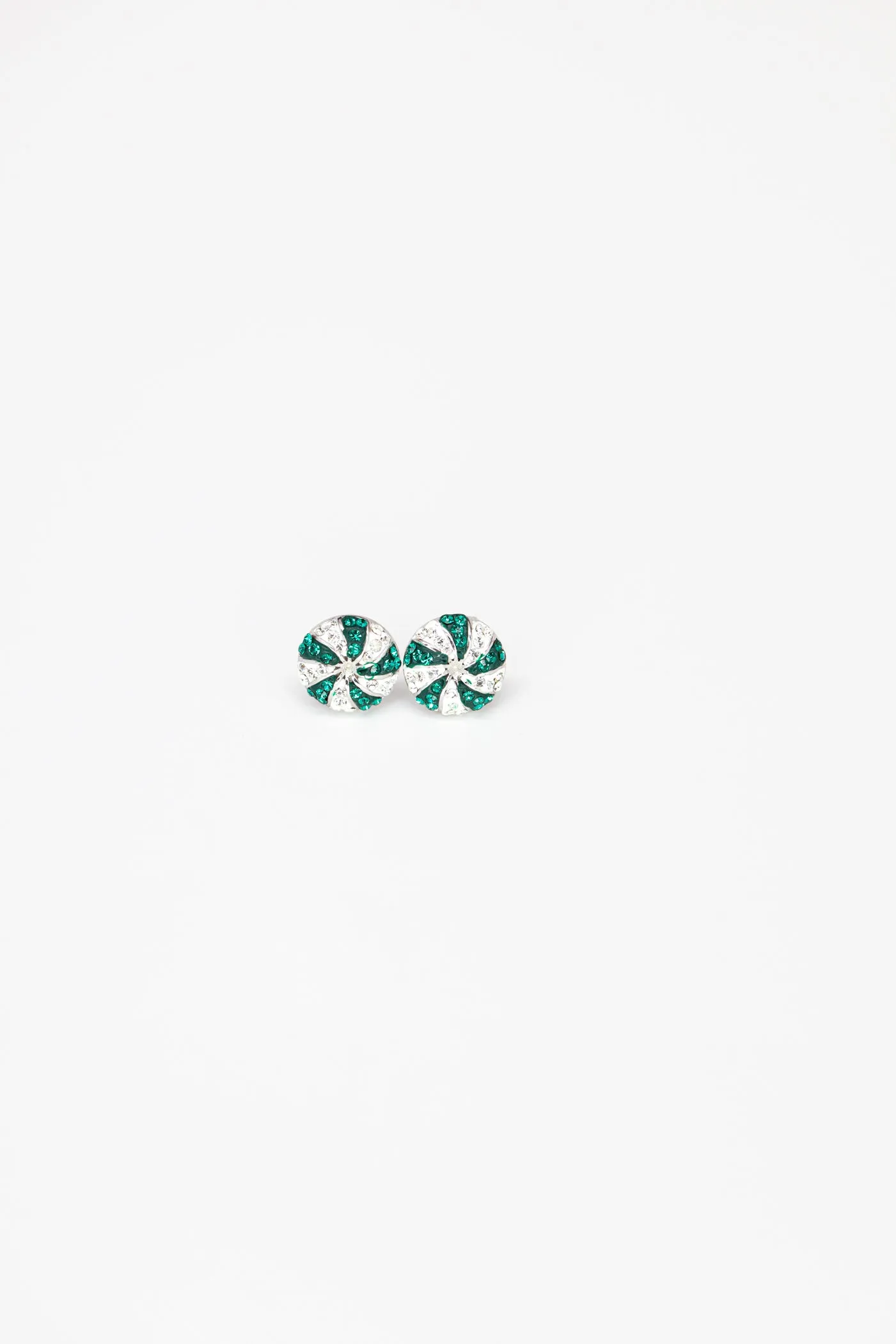 Green Peppermint Candy Holiday Crystal Sterling Silver Stud Earrings
