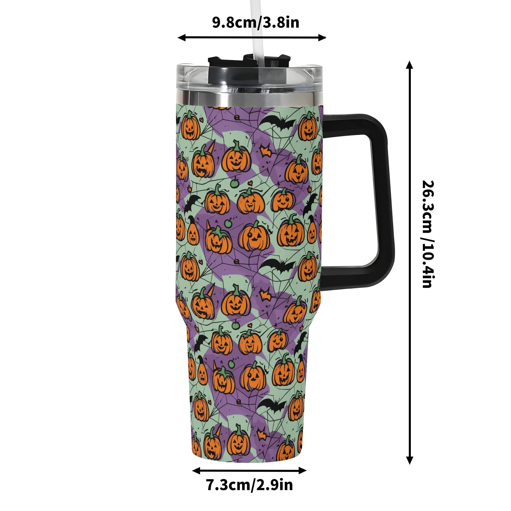 Green Purple Pumpkins 40oz Stainless Steel Tumbler Gift With Black Handle and Straw