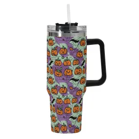 Green Purple Pumpkins 40oz Stainless Steel Tumbler Gift With Black Handle and Straw