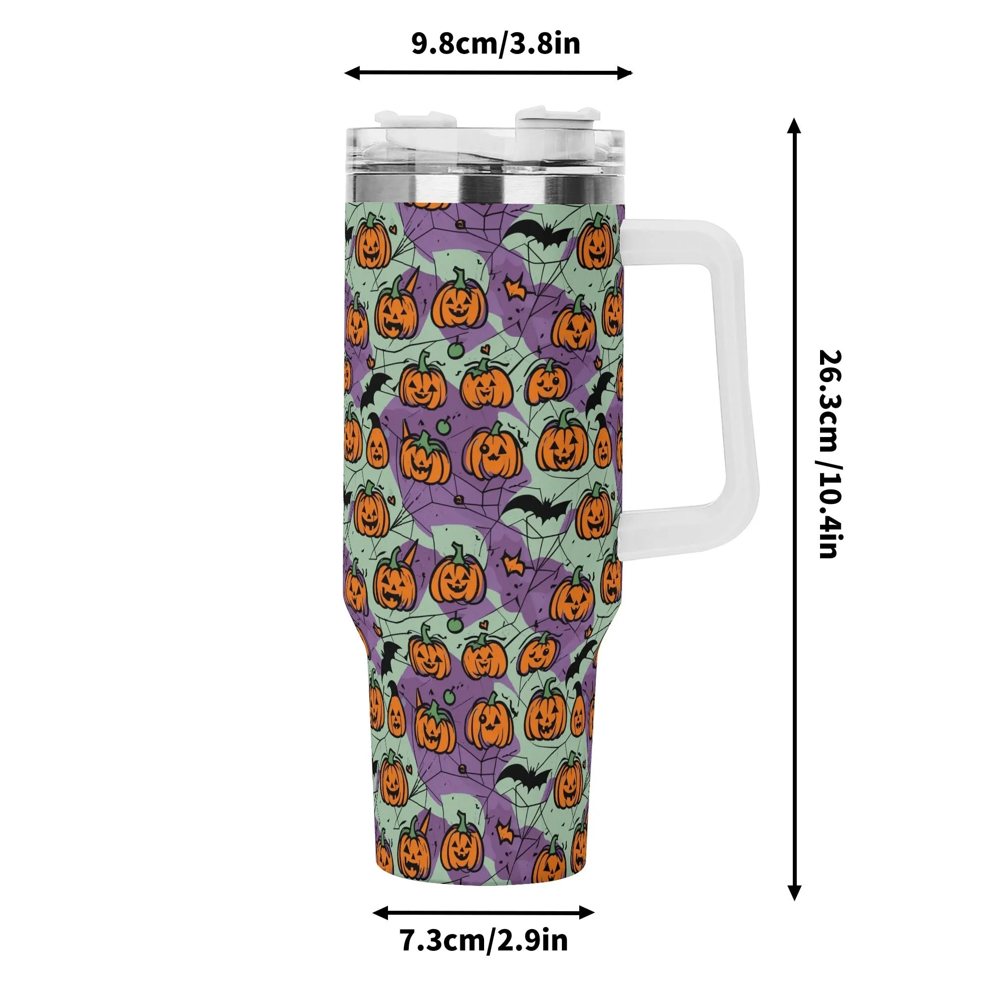 Green Purple Pumpkins 40oz Stainless Steel Tumbler Gift With White Handle and Straw