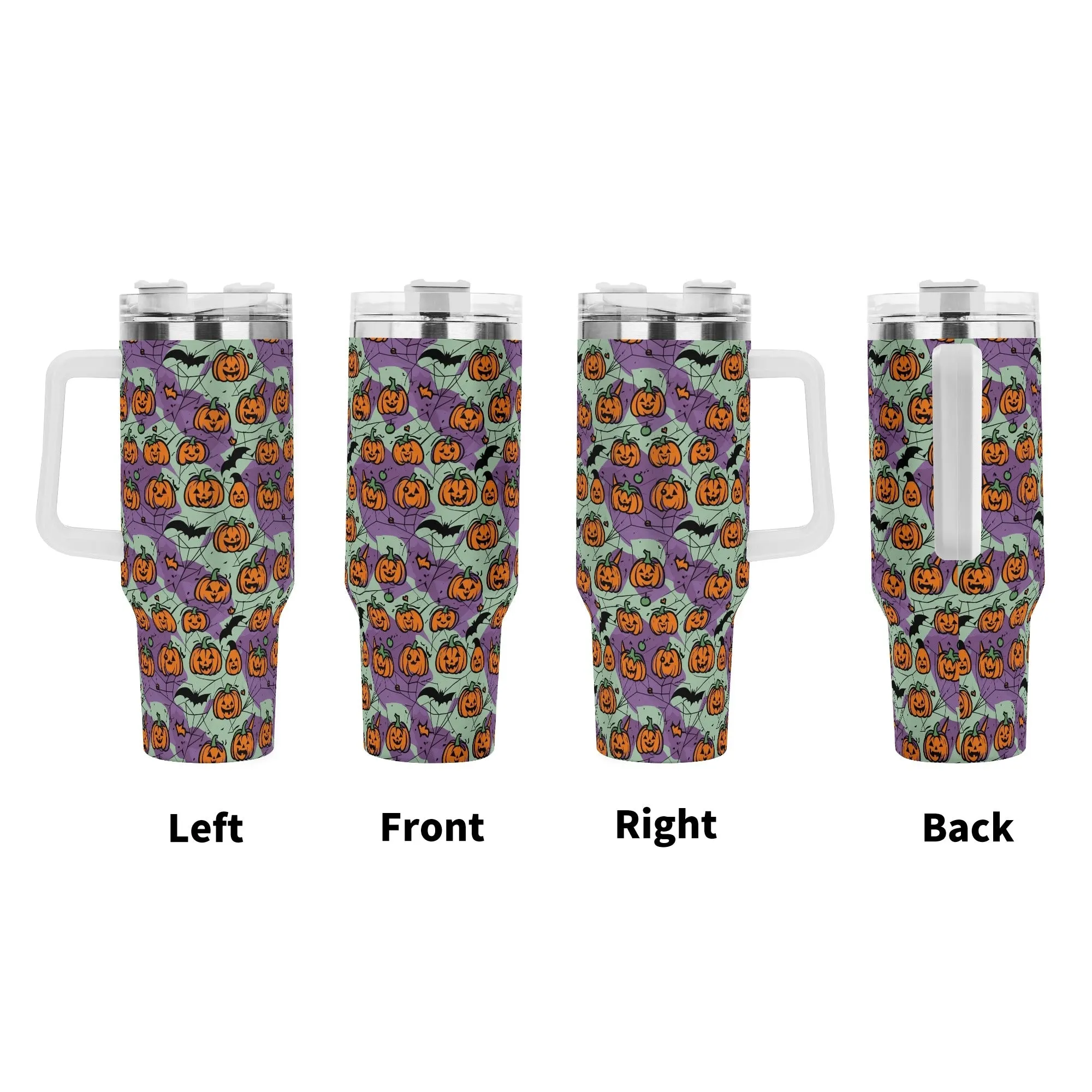 Green Purple Pumpkins 40oz Stainless Steel Tumbler Gift With White Handle and Straw