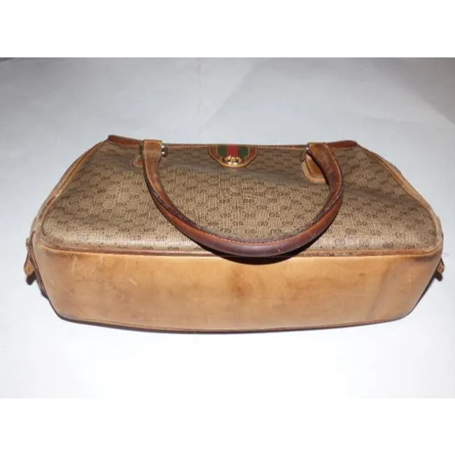 Gucci Vintage Gg Brown Small G Logo Print Coated Canvas And Brown Leather