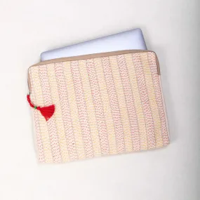 Horizontal Laptop Sleeve - Off White Kantha