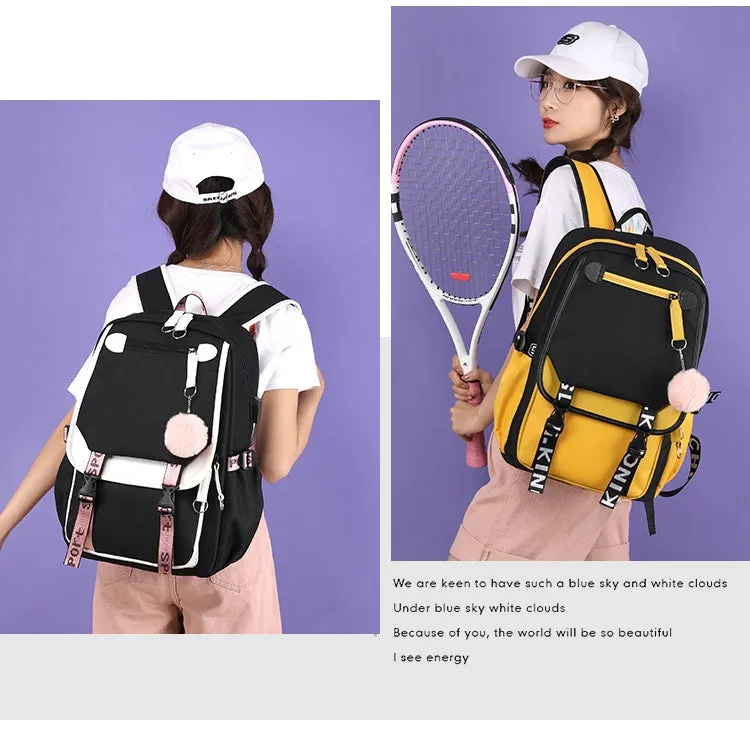 Kids USB School Backpacks - Black Pink Blue Book Bags For Boys Girls Middle School Students Outdoor Daypack
