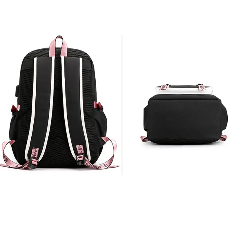 Kids USB School Backpacks - Black Pink Blue Book Bags For Boys Girls Middle School Students Outdoor Daypack