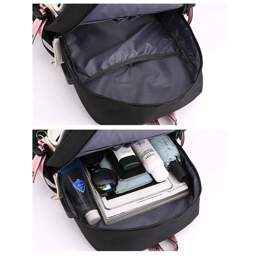 Kids USB School Backpacks - Black Pink Blue Book Bags For Boys Girls Middle School Students Outdoor Daypack