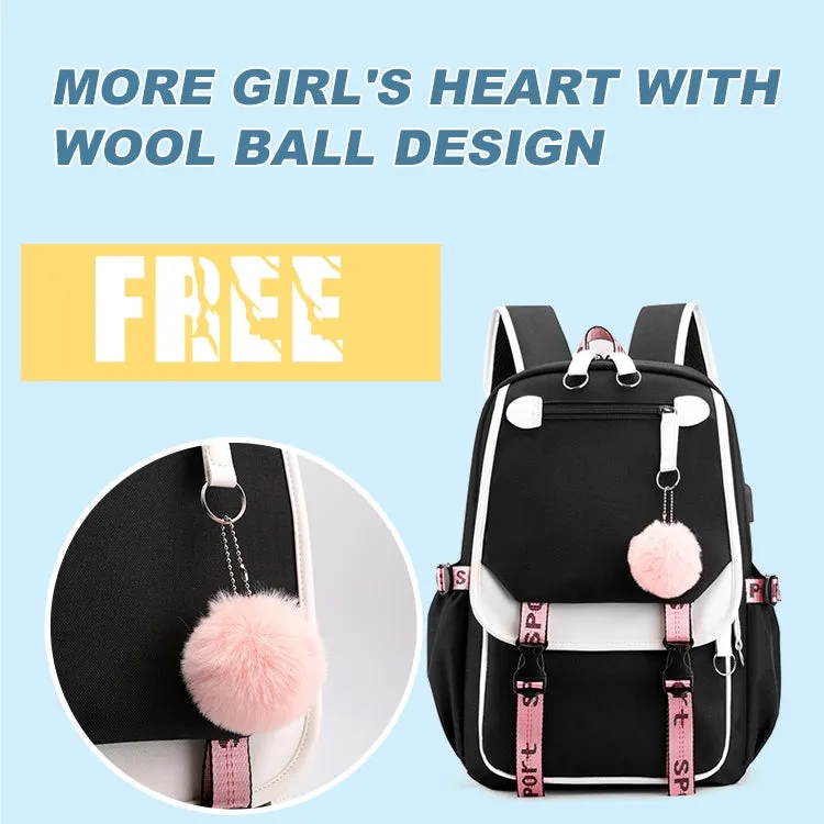 Kids USB School Backpacks - Black Pink Blue Book Bags For Boys Girls Middle School Students Outdoor Daypack