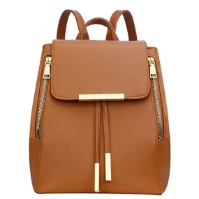 KKXIU Multipocket Fashion PU Leather Backpack Purse for Women Girls Ladies Shoulder Travel Daypacks Bags (A-brown)