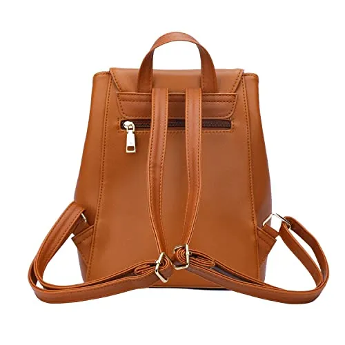 KKXIU Multipocket Fashion PU Leather Backpack Purse for Women Girls Ladies Shoulder Travel Daypacks Bags (A-brown)