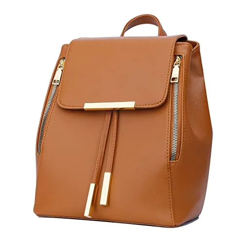 KKXIU Multipocket Fashion PU Leather Backpack Purse for Women Girls Ladies Shoulder Travel Daypacks Bags (A-brown)