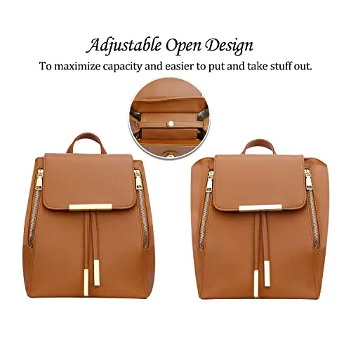KKXIU Multipocket Fashion PU Leather Backpack Purse for Women Girls Ladies Shoulder Travel Daypacks Bags (A-brown)