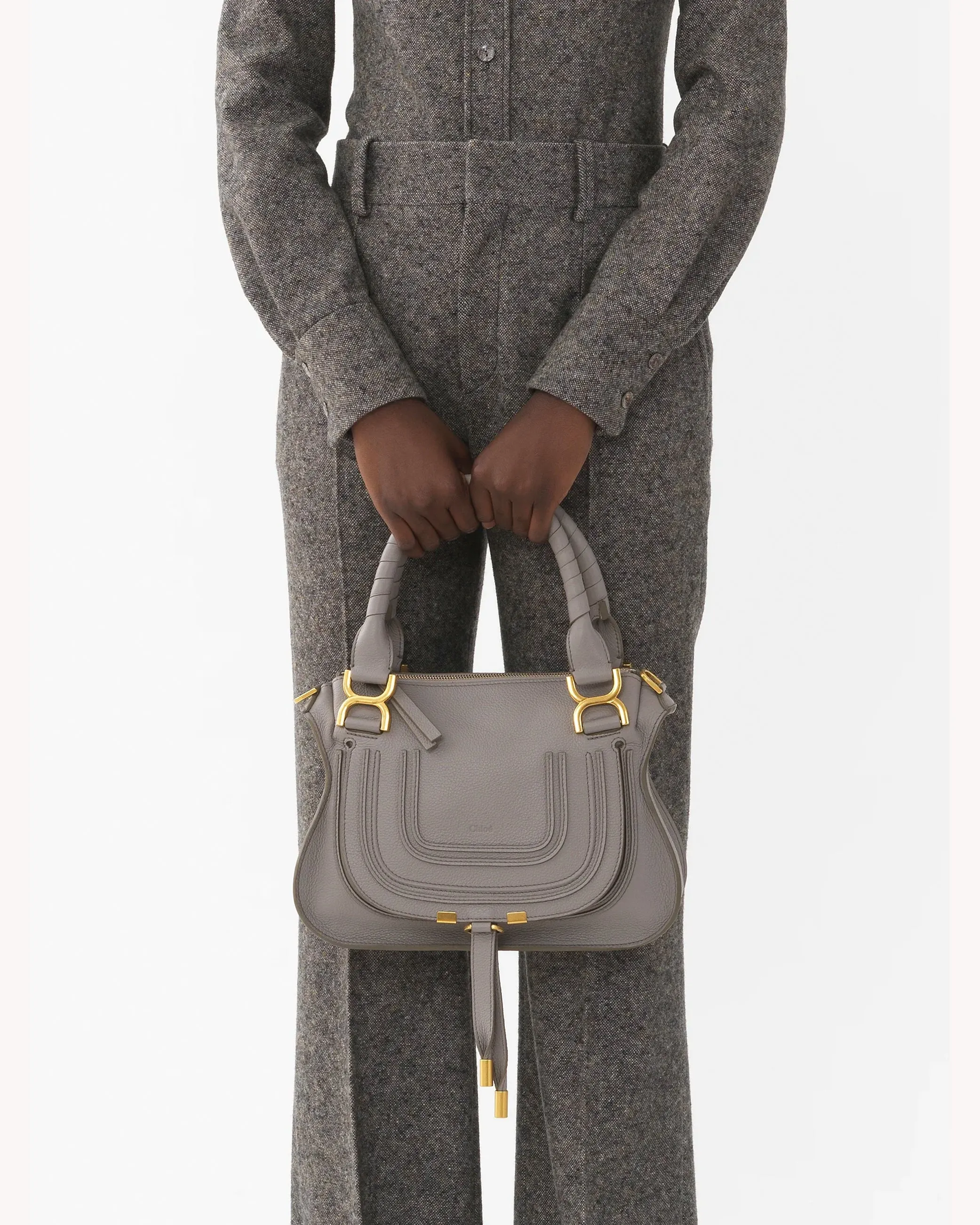 Marcie Small Double Carry Satchel in Cashmere Grey