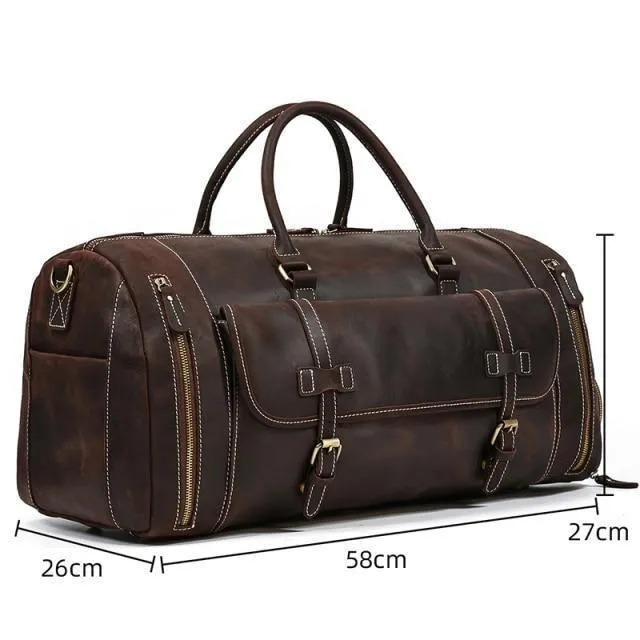 Mens Large Duffel Bag Genuine Leather Weekender Luggage