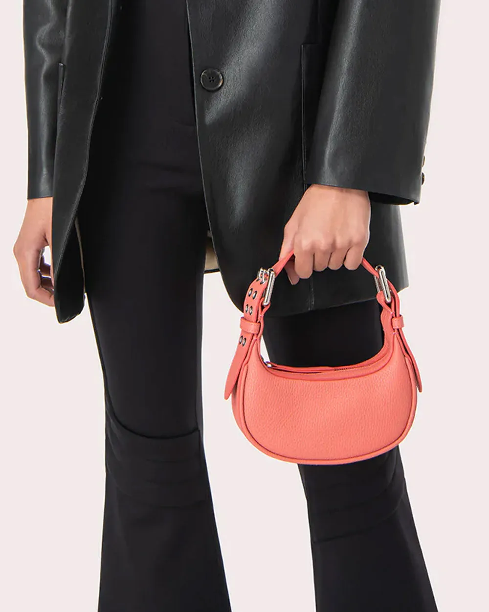 Mini Soho Flat Grain Leather Bag in Salmon