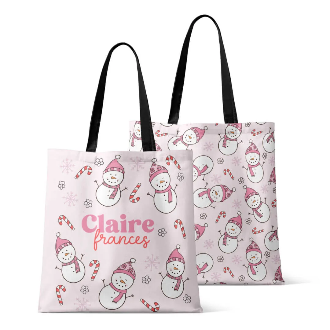 Personalized Tote Bags | Snowman Snuggles Pink