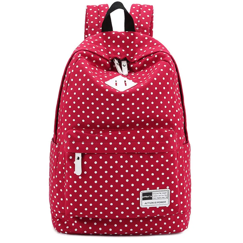 Polka Dots Backpacks Waterproof Laptop Canvas Bag Classical Bookbag