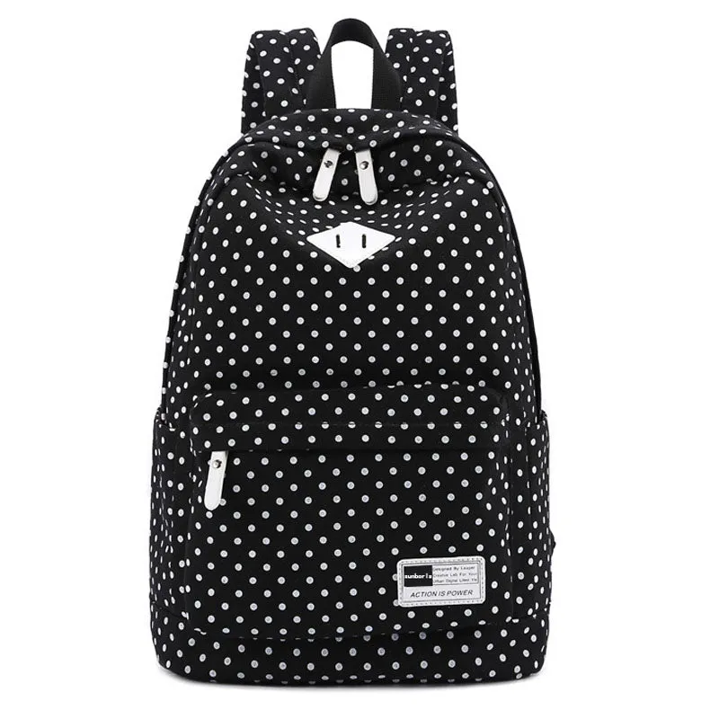 Polka Dots Backpacks Waterproof Laptop Canvas Bag Classical Bookbag