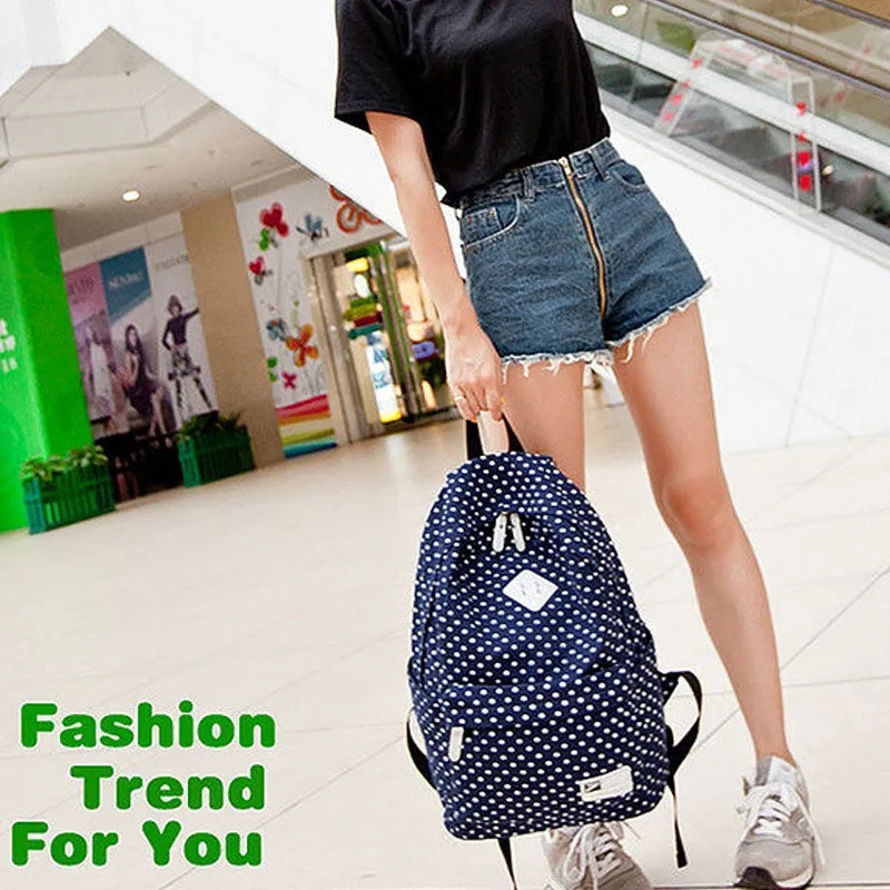 Polka Dots Backpacks Waterproof Laptop Canvas Bag Classical Bookbag