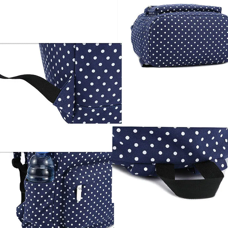 Polka Dots Backpacks Waterproof Laptop Canvas Bag Classical Bookbag