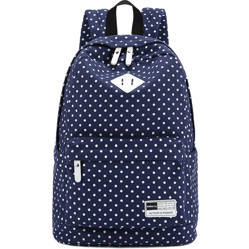 Polka Dots Backpacks Waterproof Laptop Canvas Bag Classical Bookbag