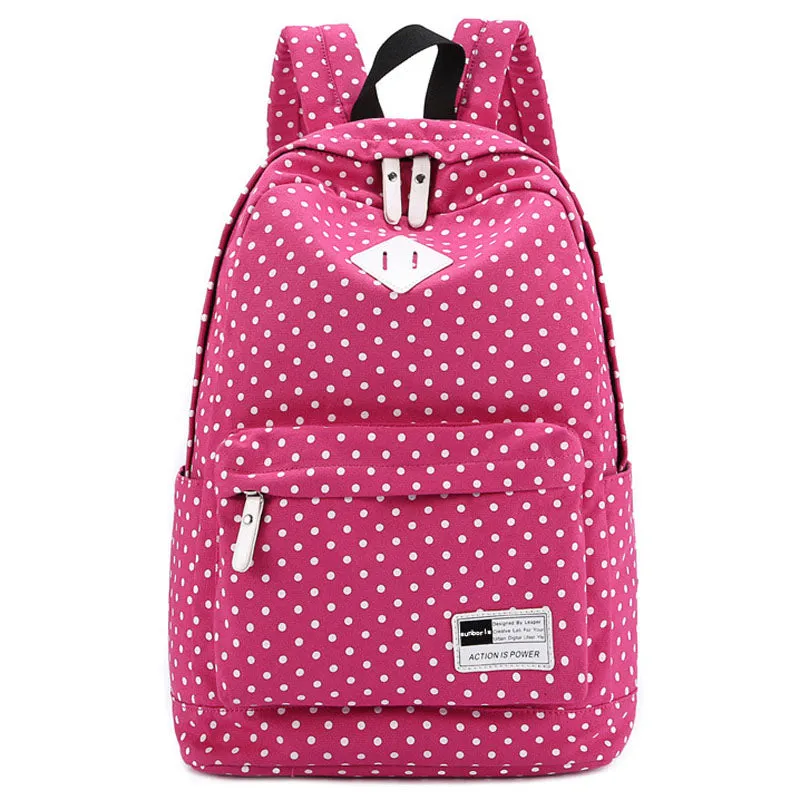 Polka Dots Backpacks Waterproof Laptop Canvas Bag Classical Bookbag
