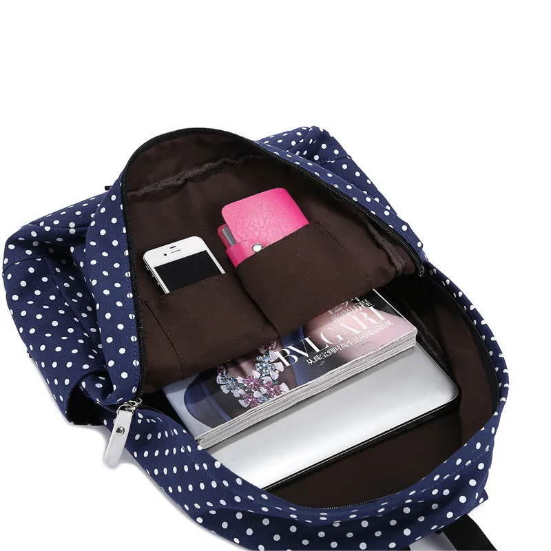 Polka Dots Backpacks Waterproof Laptop Canvas Bag Classical Bookbag