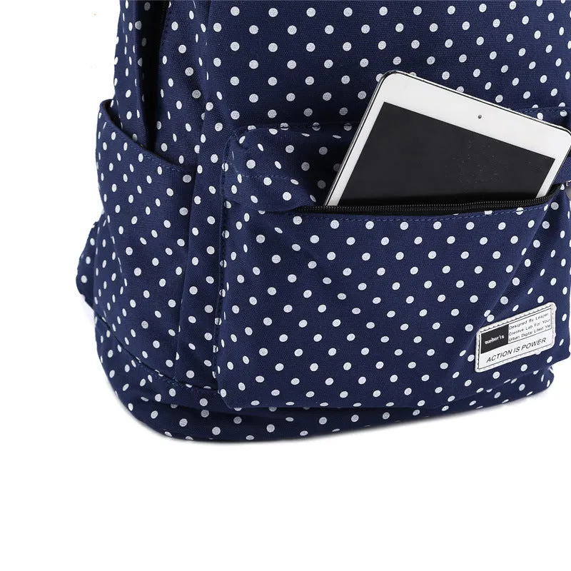 Polka Dots Backpacks Waterproof Laptop Canvas Bag Classical Bookbag