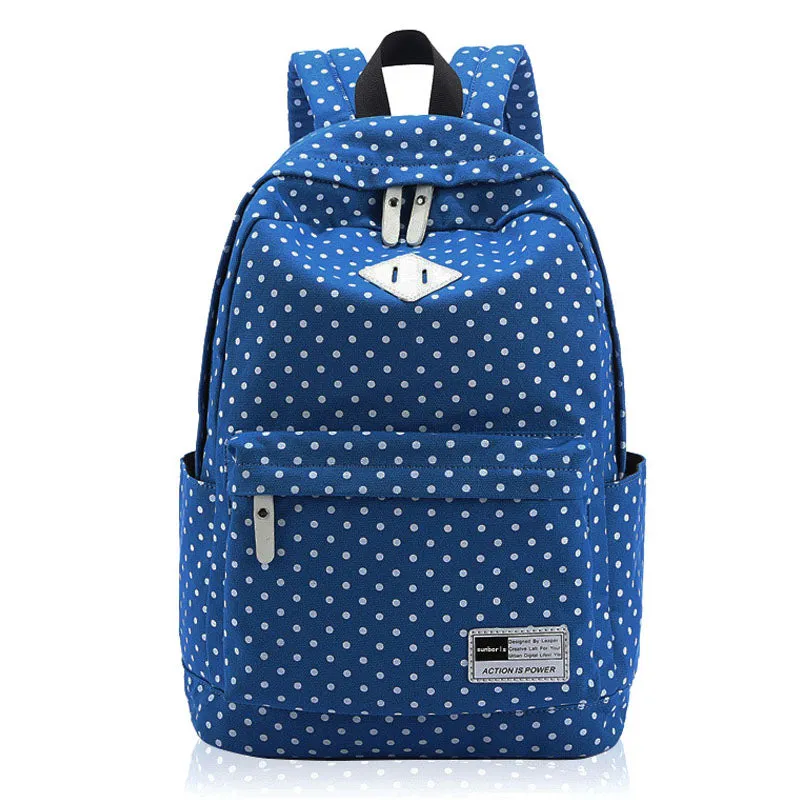 Polka Dots Backpacks Waterproof Laptop Canvas Bag Classical Bookbag