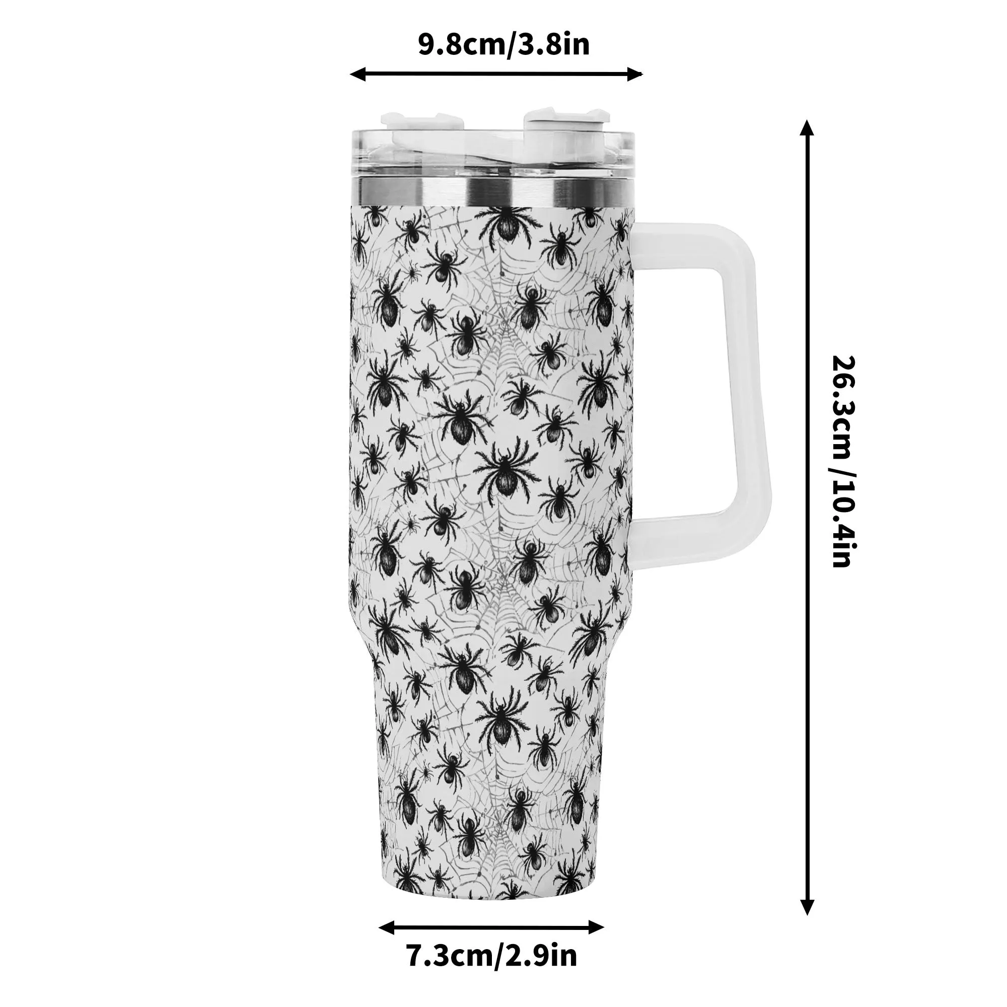 Scary Spiders 40oz Stainless Steel Tumbler Gift With White Handle and Straw