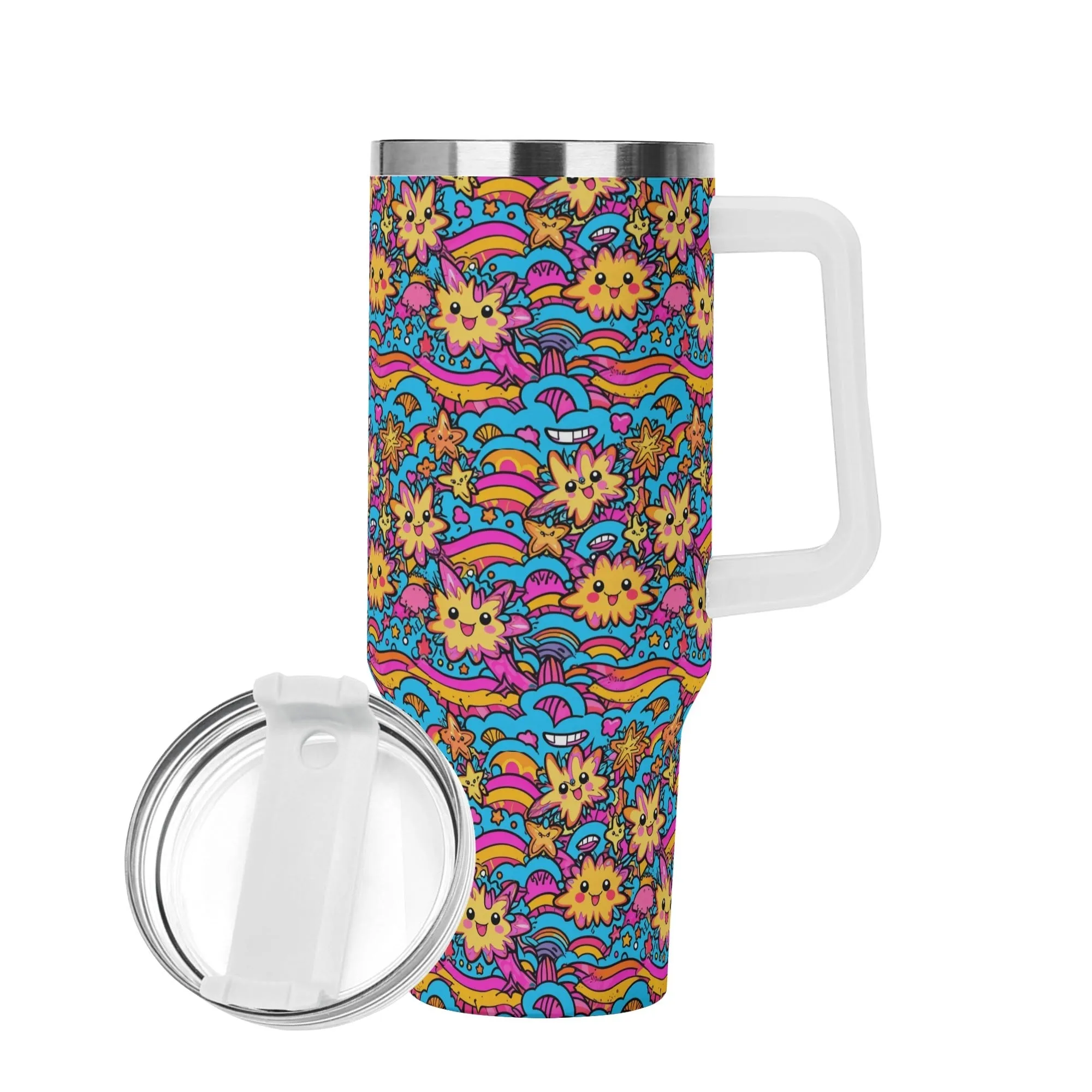Squish Stars 40oz Stainless Steel Tumbler Gift With White Handle and Straw