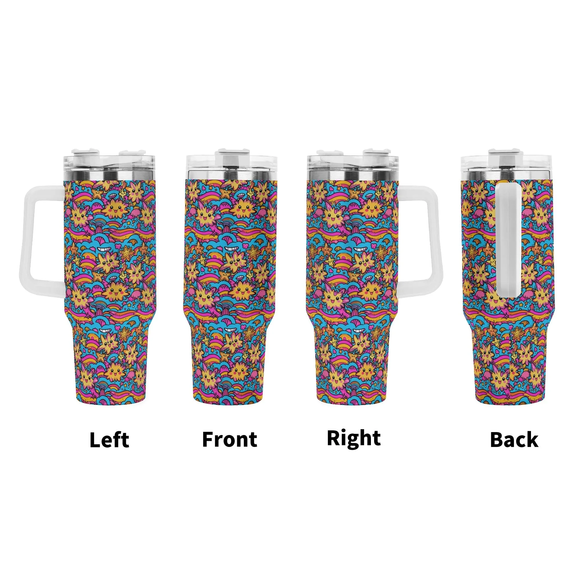 Squish Stars 40oz Stainless Steel Tumbler Gift With White Handle and Straw