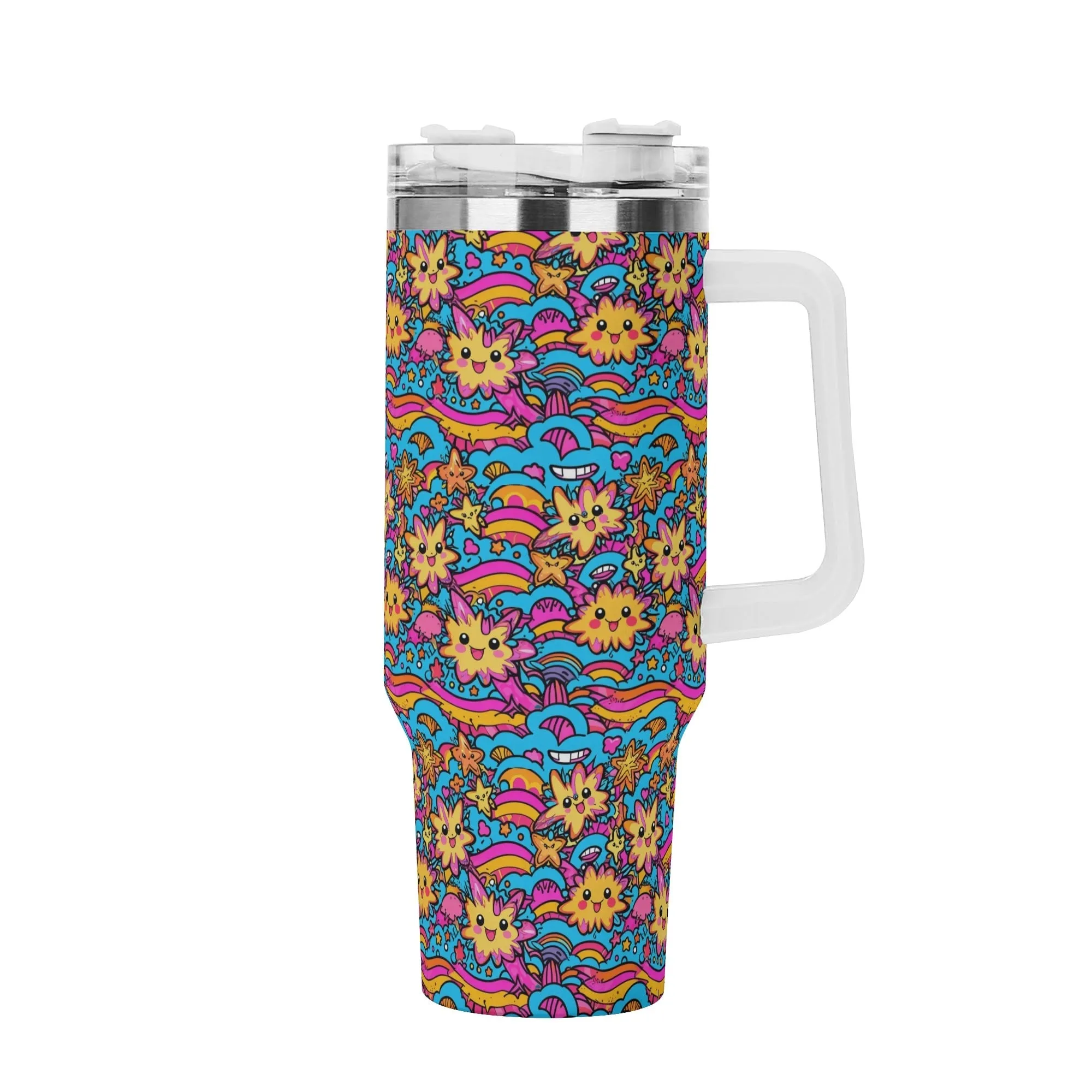 Squish Stars 40oz Stainless Steel Tumbler Gift With White Handle and Straw