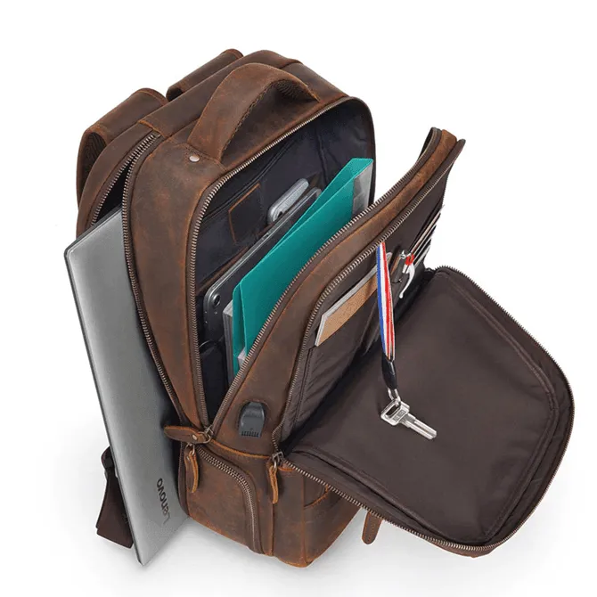 Urban Leather Weekender Backpack Large Capacity Travel Bag