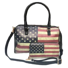 USA Flag Tote Satchel Handbag Wristlet Gift Set For Women Wife Mom Girlfriend