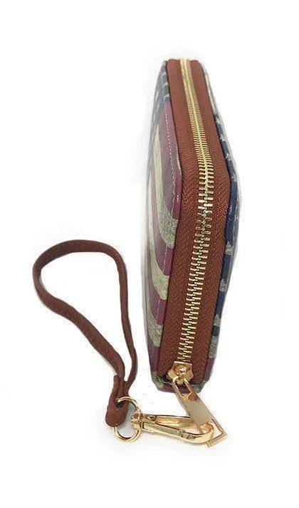 USA Flag Tote Satchel Handbag Wristlet Gift Set For Women Wife Mom Girlfriend