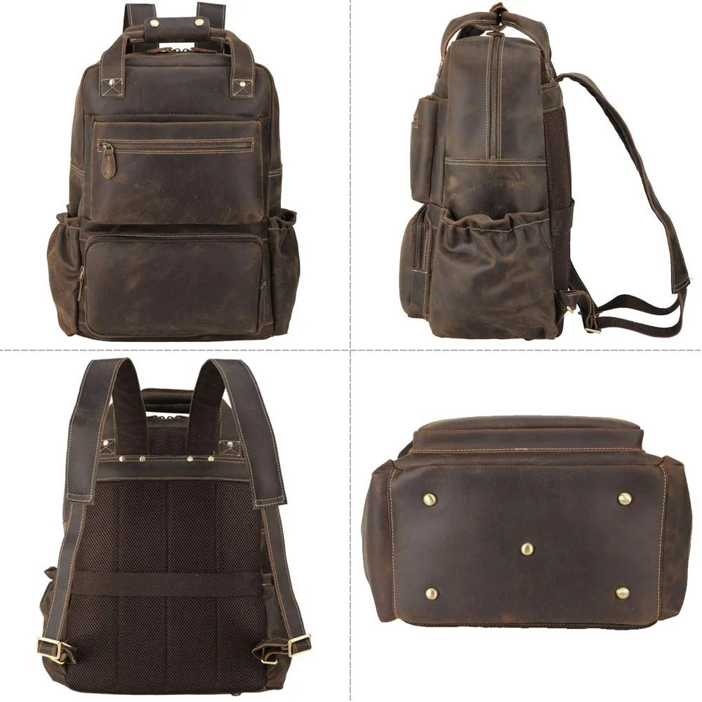 YAAGLE Men's Leather Backpack 15.6 inch Laptop Backpack Large Capacity Business Travel Office Daypacks with YKK Zipper YG8876