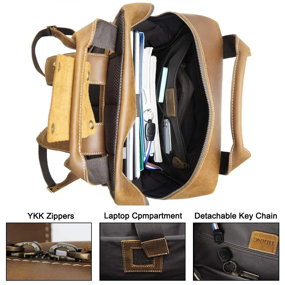 YAAGLE Men's Leather Backpack 15.6 inch Laptop Backpack Large Capacity Business Travel Office Daypacks with YKK Zipper YG8876