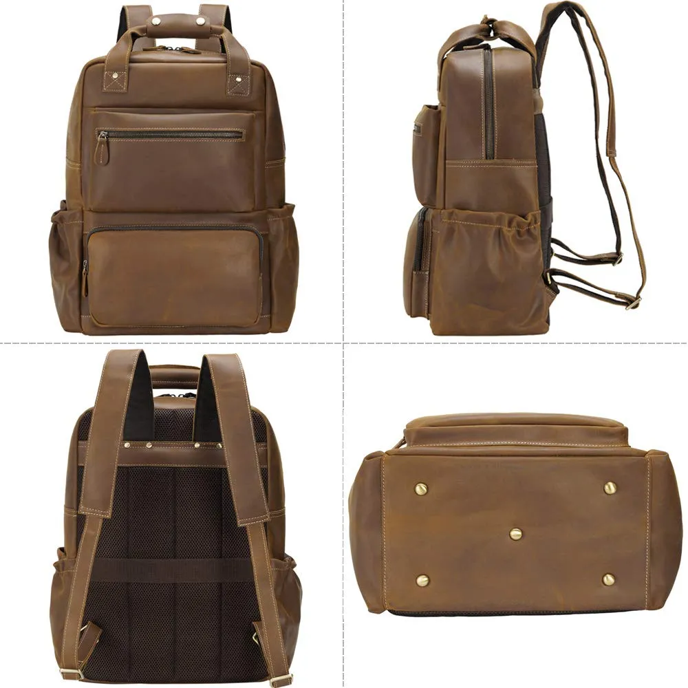 YAAGLE Men's Leather Backpack 15.6 inch Laptop Backpack Large Capacity Business Travel Office Daypacks with YKK Zipper YG8876