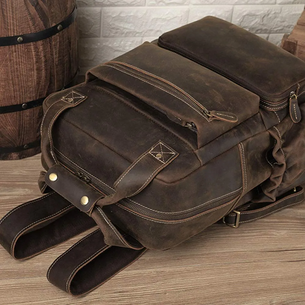 YAAGLE Men's Leather Backpack 15.6 inch Laptop Backpack Large Capacity Business Travel Office Daypacks with YKK Zipper YG8876