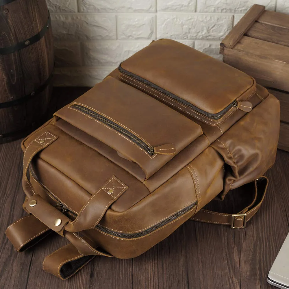 YAAGLE Men's Leather Backpack 15.6 inch Laptop Backpack Large Capacity Business Travel Office Daypacks with YKK Zipper YG8876