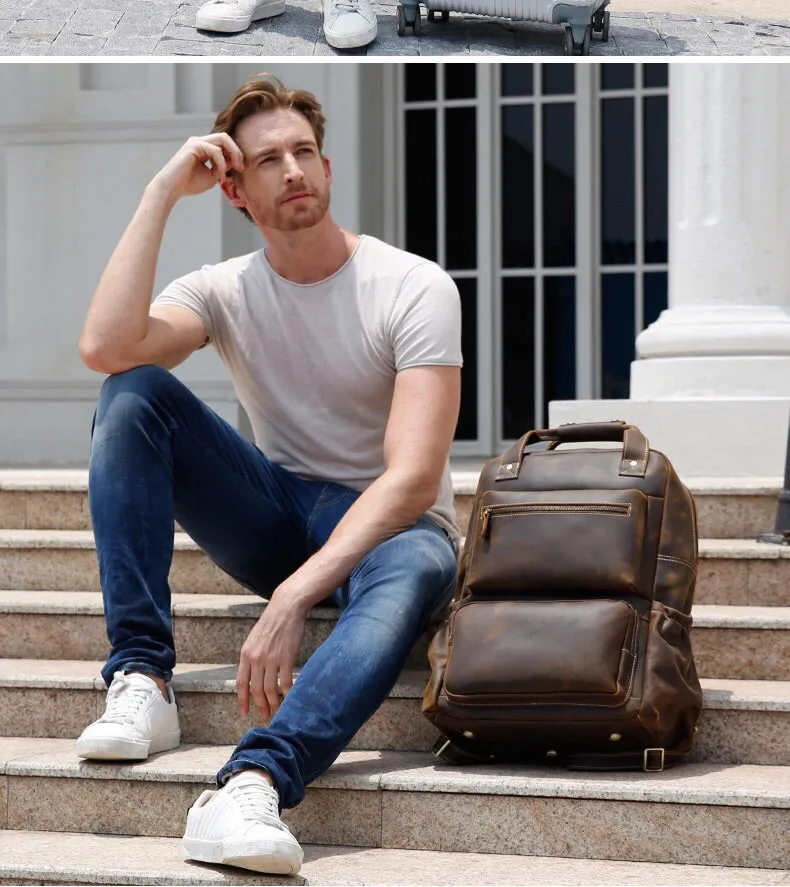 YAAGLE Men's Leather Backpack 15.6 inch Laptop Backpack Large Capacity Business Travel Office Daypacks with YKK Zipper YG8876