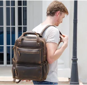 YAAGLE Men's Leather Backpack 15.6 inch Laptop Backpack Large Capacity Business Travel Office Daypacks with YKK Zipper YG8876