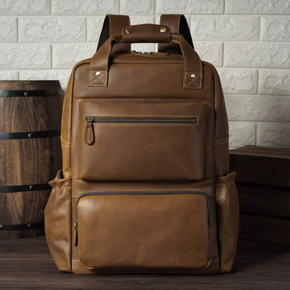 YAAGLE Men's Leather Backpack 15.6 inch Laptop Backpack Large Capacity Business Travel Office Daypacks with YKK Zipper YG8876