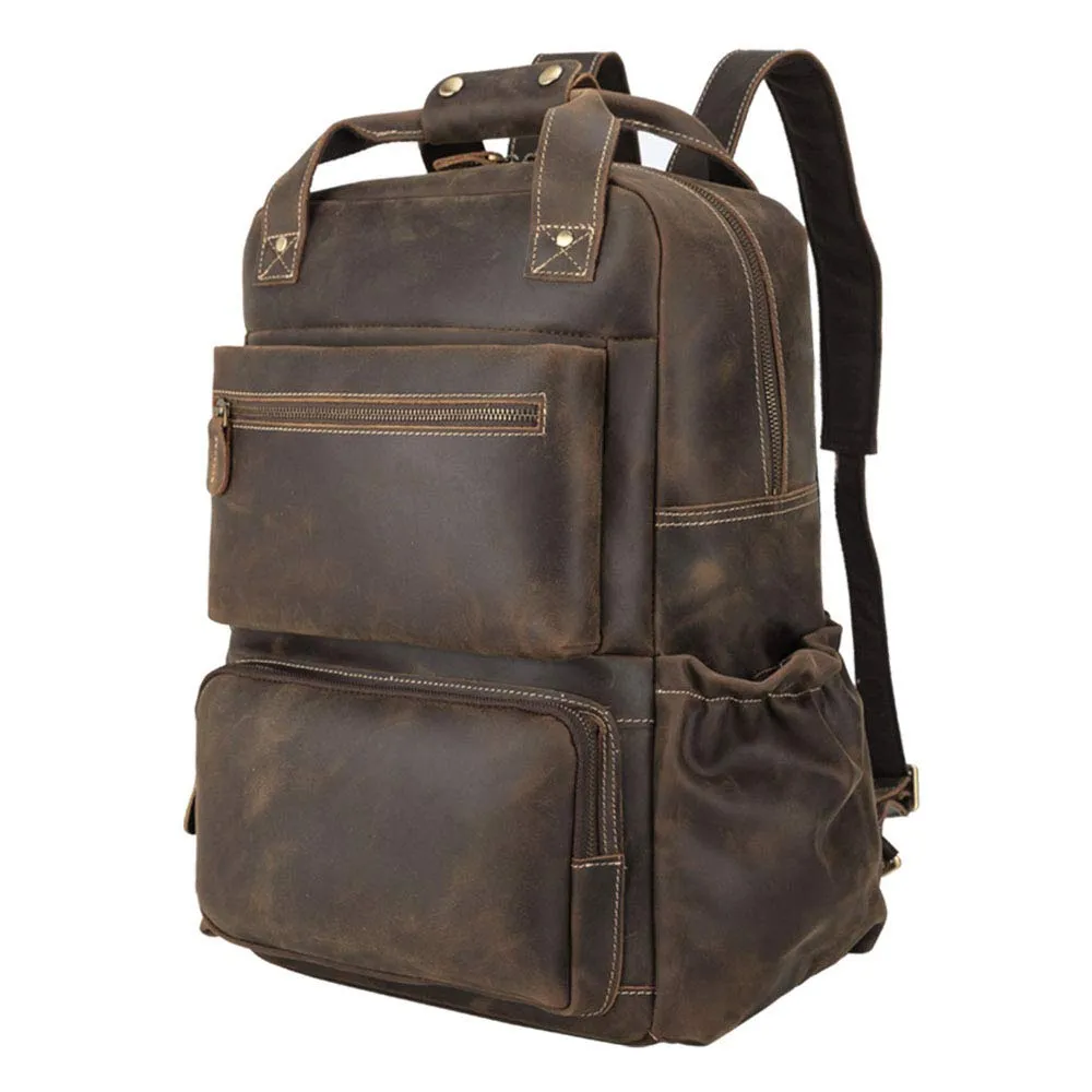 YAAGLE Men's Leather Backpack 15.6 inch Laptop Backpack Large Capacity Business Travel Office Daypacks with YKK Zipper YG8876