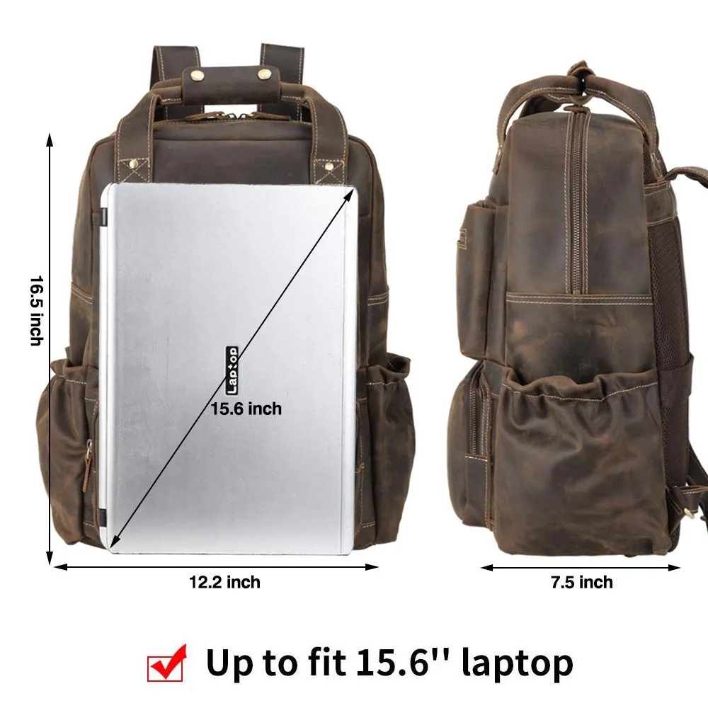 YAAGLE Men's Leather Backpack 15.6 inch Laptop Backpack Large Capacity Business Travel Office Daypacks with YKK Zipper YG8876