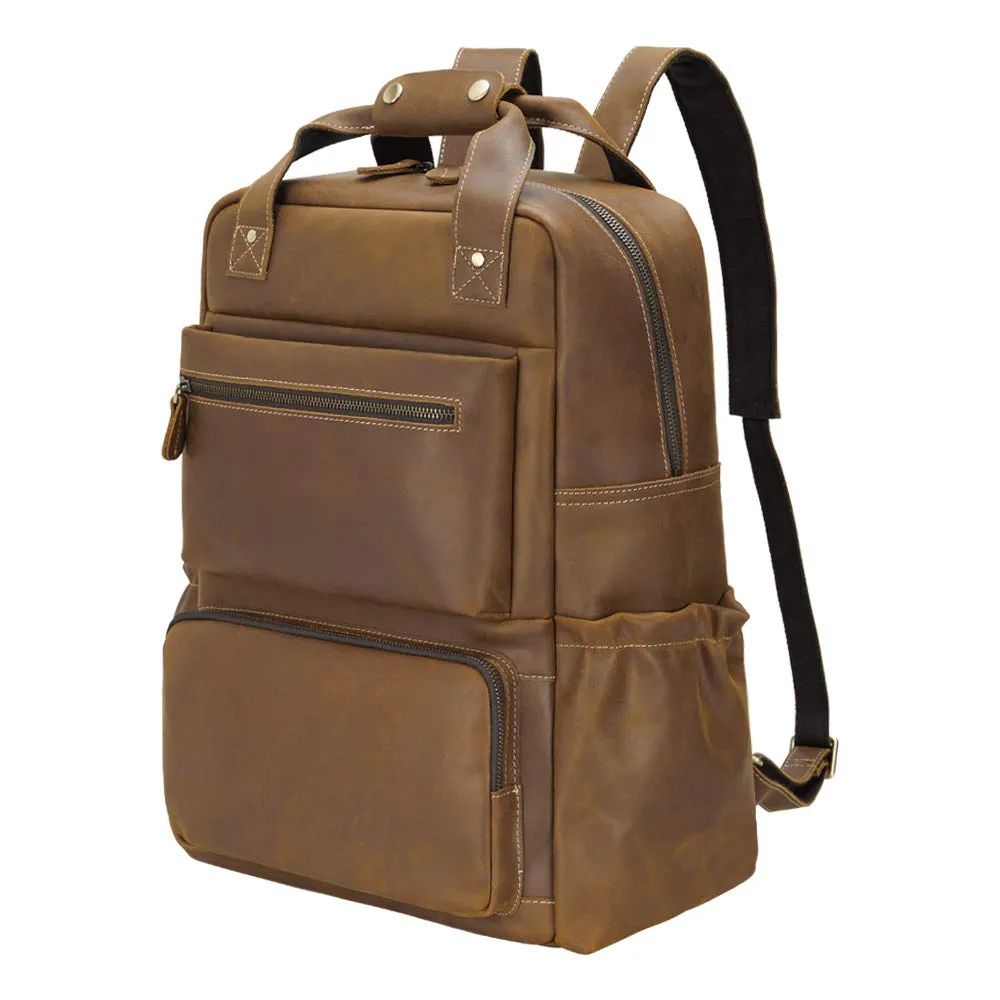 YAAGLE Men's Leather Backpack 15.6 inch Laptop Backpack Large Capacity Business Travel Office Daypacks with YKK Zipper YG8876