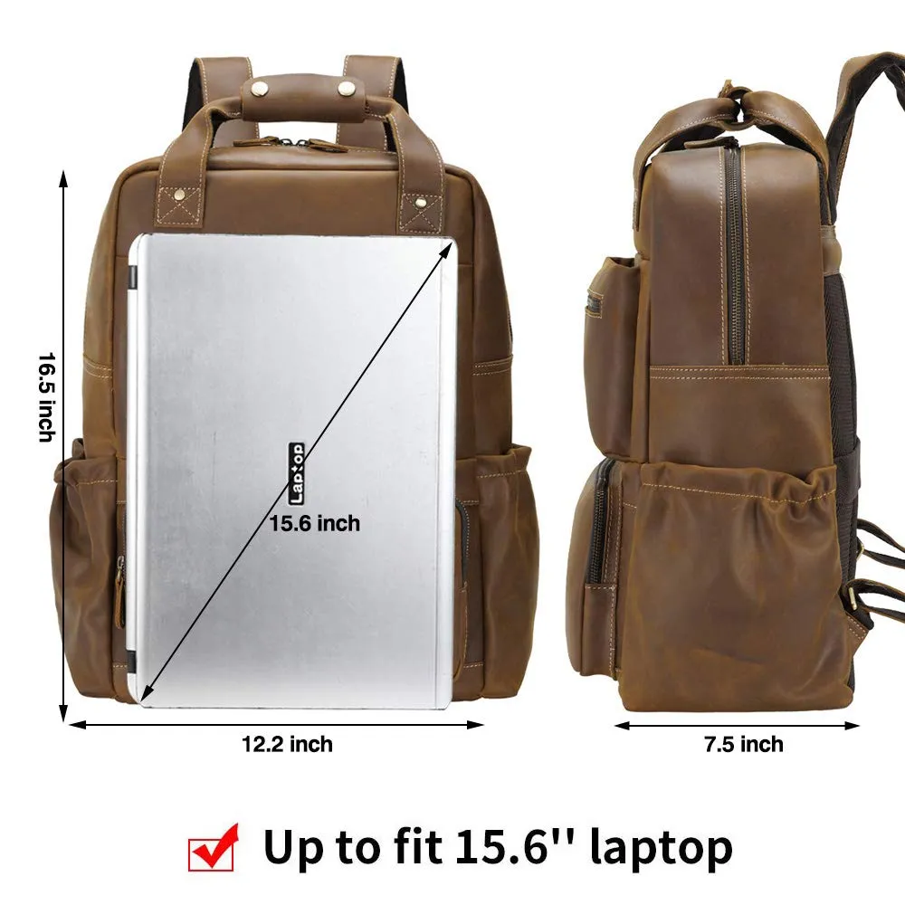 YAAGLE Men's Leather Backpack 15.6 inch Laptop Backpack Large Capacity Business Travel Office Daypacks with YKK Zipper YG8876