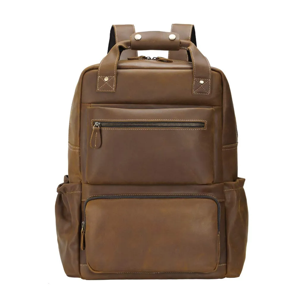 YAAGLE Men's Leather Backpack 15.6 inch Laptop Backpack Large Capacity Business Travel Office Daypacks with YKK Zipper YG8876
